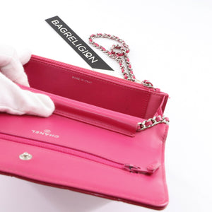 Bright Pink Quilted Patent Flap WOC with SHW