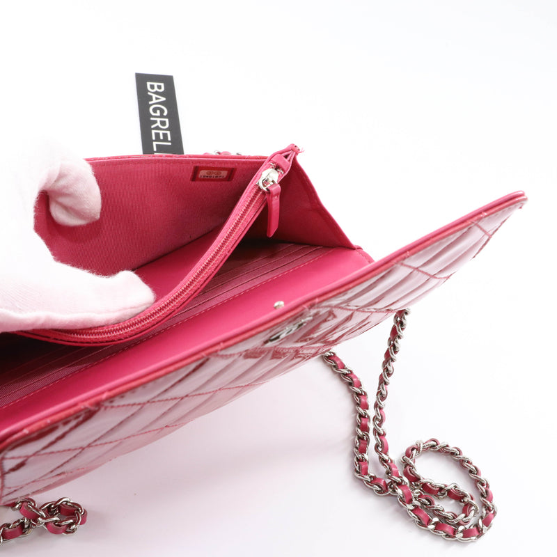 Bright Pink Quilted Patent Flap WOC with SHW