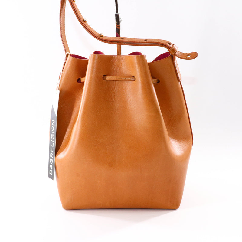 Bucket Bag in Light Brown Calf Leather Pink Interior
