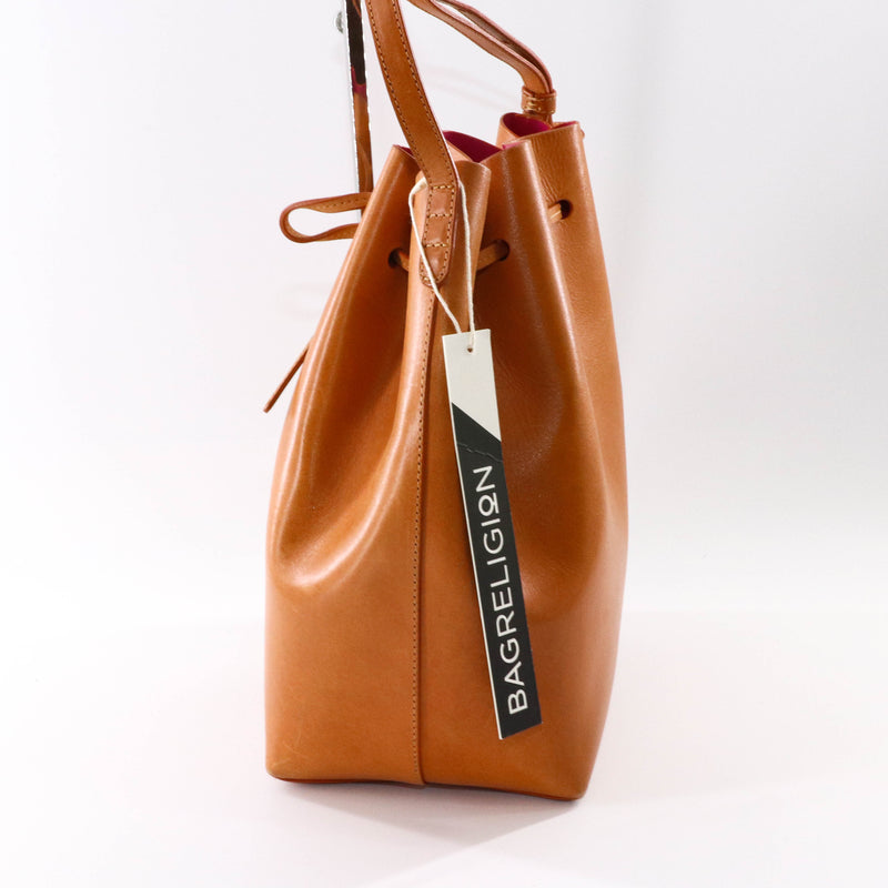 Bucket Bag in Light Brown Calf Leather Pink Interior