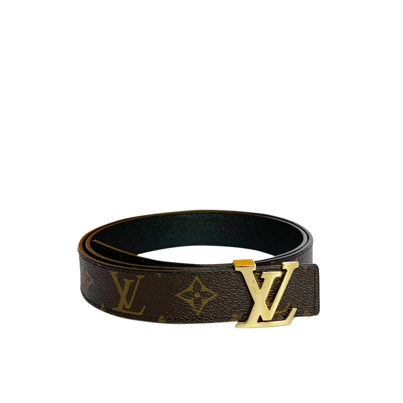 LV Initiales 30MM Reversible Belt in Gold Hardware Monogram Canvas Leather  Strap with Calf Leather Lining — Dimples Ceniza