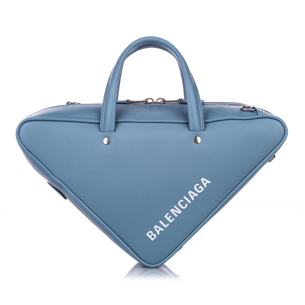 S Triangle Leather Duffle Bag Blue SHW