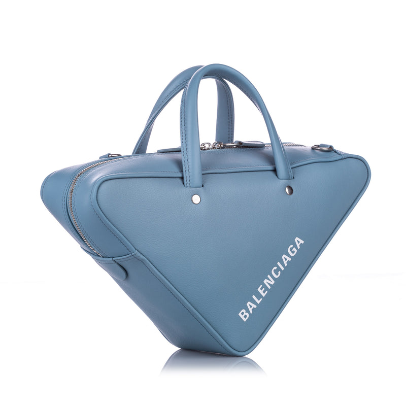 S Triangle Leather Duffle Bag Blue SHW