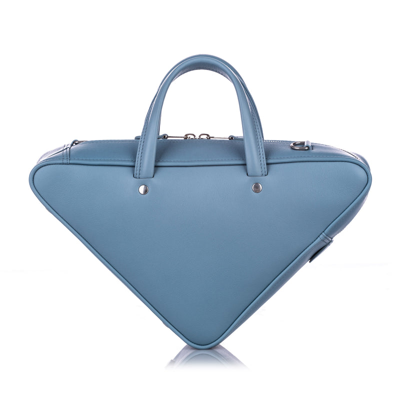 S Triangle Leather Duffle Bag Blue SHW