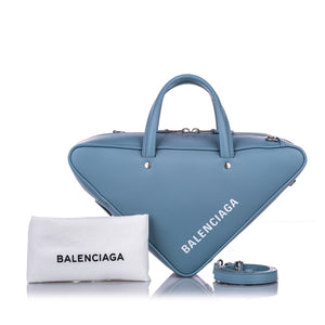 S Triangle Leather Duffle Bag Blue SHW