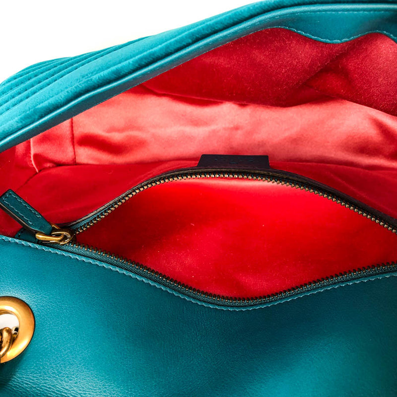 Marmont Matelasse Shoulder Bag Small in Peacock Blue Velvet