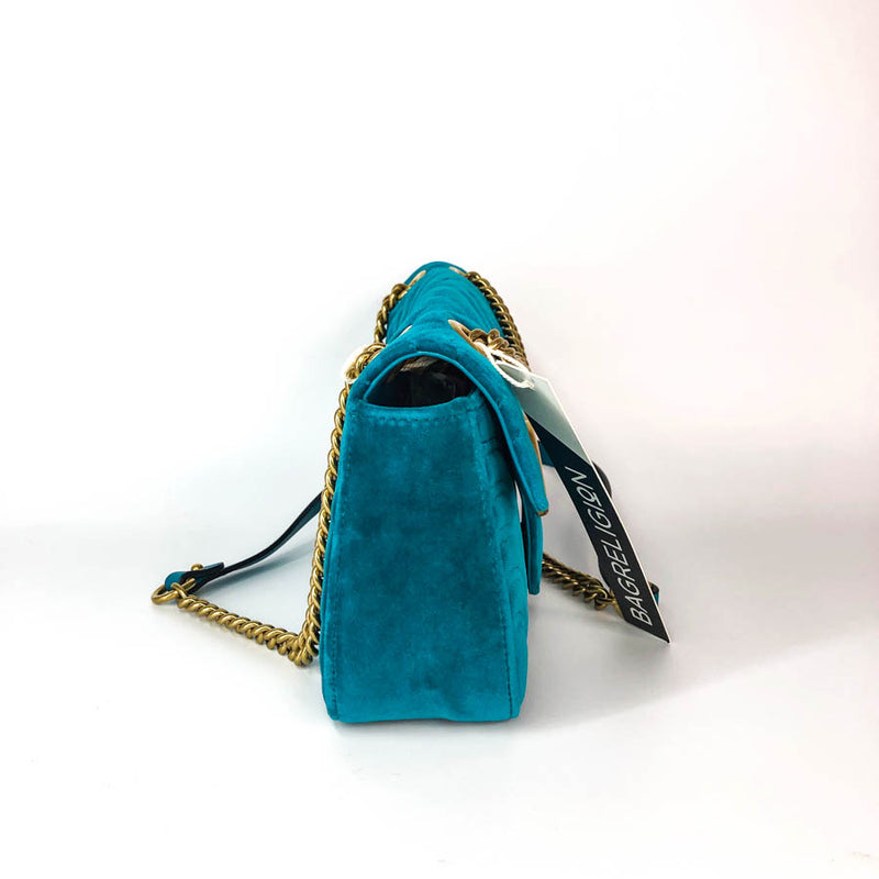 Marmont Matelasse Shoulder Bag Small in Peacock Blue Velvet