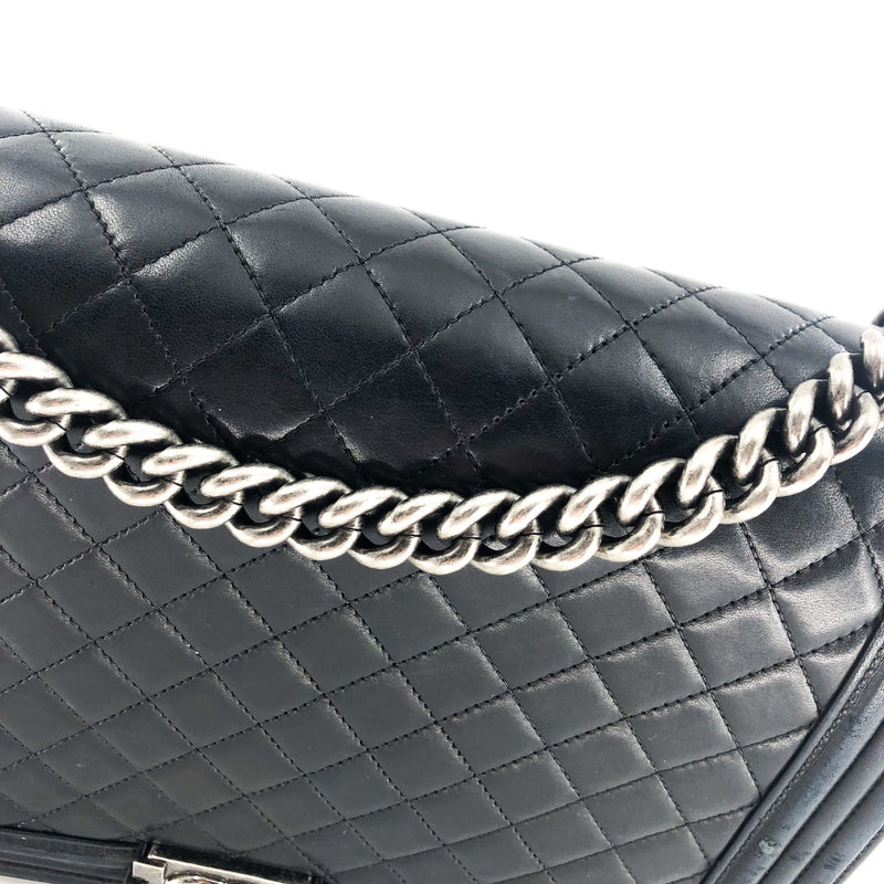 Large Black Boy Quilted Lambskin With Ruthenium Hardware