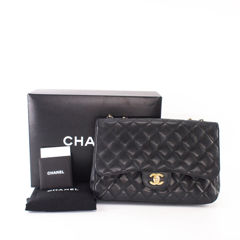 Single Flap Jumbo caviar leather black with ghw