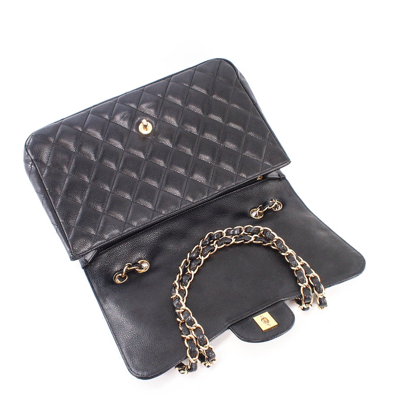 Single Flap Jumbo caviar leather black with ghw