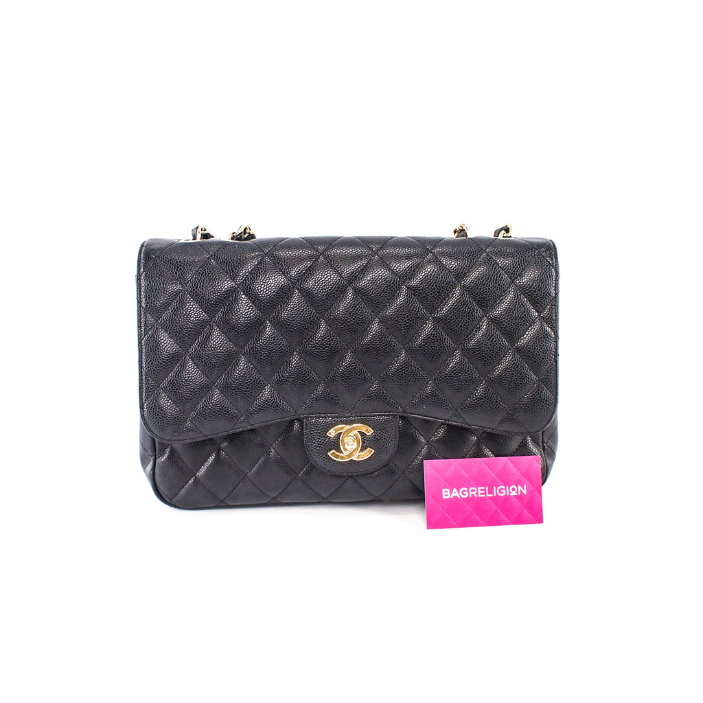 Single Flap Jumbo caviar leather black with ghw