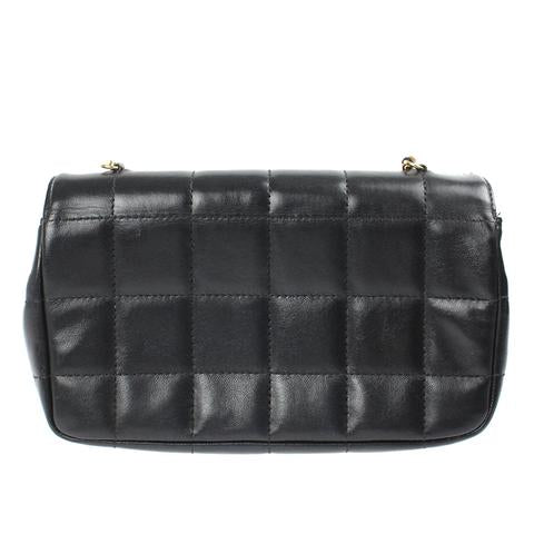 Small Chocolate Bar Flap Lambskin Black GHW