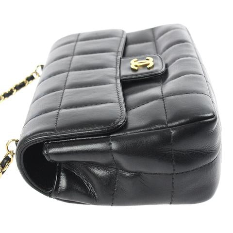 Small Chocolate Bar Flap Lambskin Black GHW
