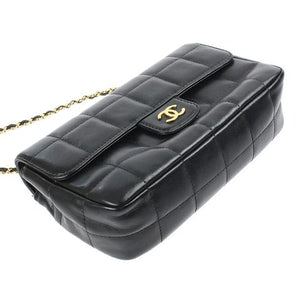 Small Chocolate Bar Flap Lambskin Black GHW
