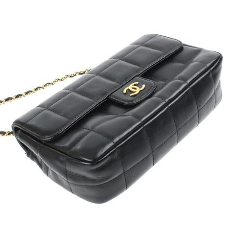 Small Chocolate Bar Flap Lambskin Black GHW