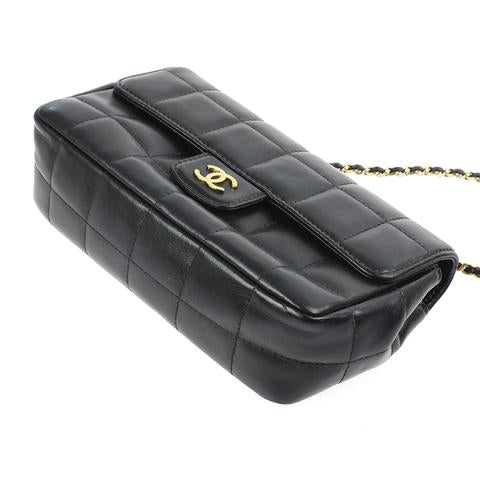 Small Chocolate Bar Flap Lambskin Black GHW