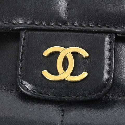 Small Chocolate Bar Flap Lambskin Black GHW