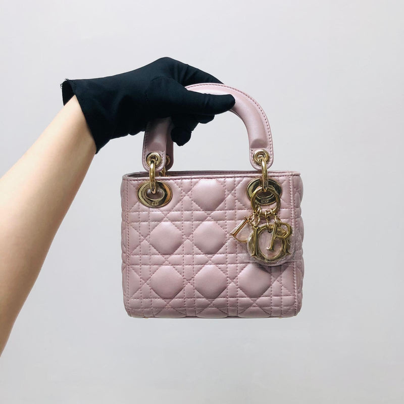 Mini Lady Dior Bag In Baby Pearly Pink with Light Gold Hardware