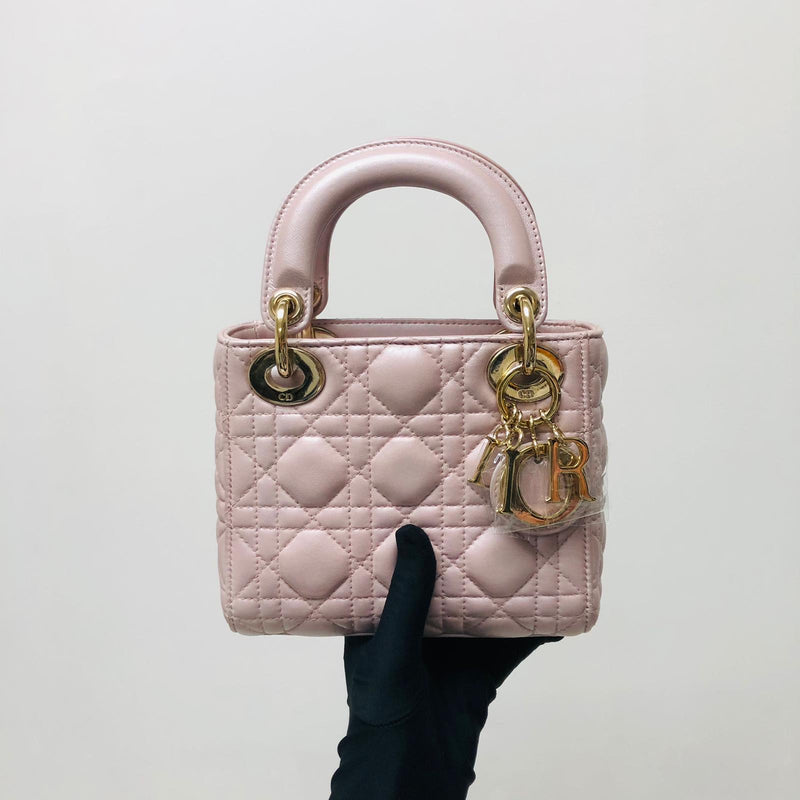 Mini Lady Dior Bag In Baby Pearly Pink with Light Gold Hardware