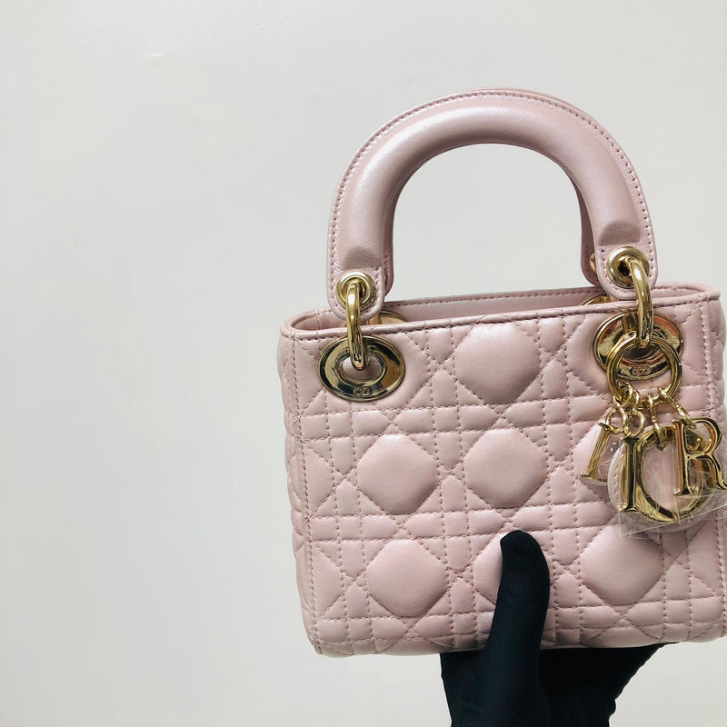 Mini Lady Dior Bag In Baby Pearly Pink with Light Gold Hardware