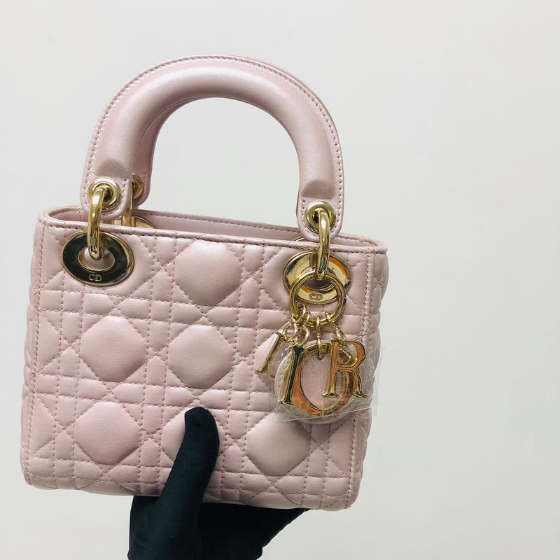 Mini Lady Dior Bag In Baby Pearly Pink with Light Gold Hardware