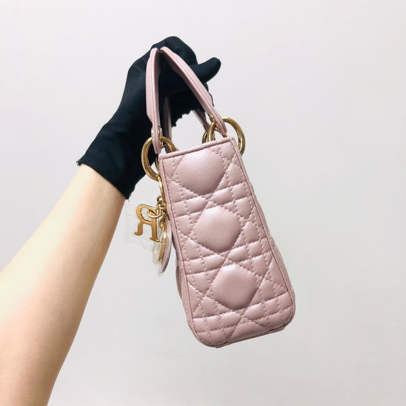 Mini Lady Dior Bag In Baby Pearly Pink with Light Gold Hardware