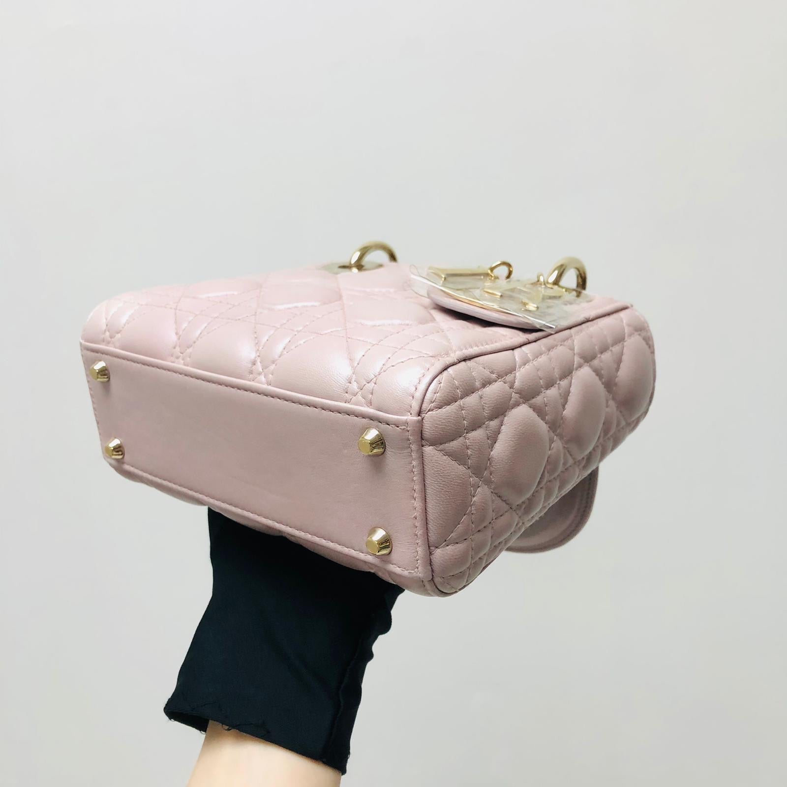 Pink mini lady dior bag best sale