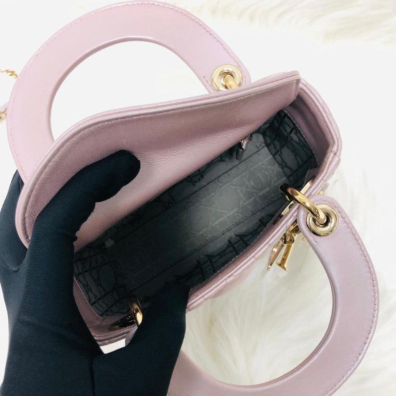 Mini Lady Dior Bag In Baby Pearly Pink with Light Gold Hardware