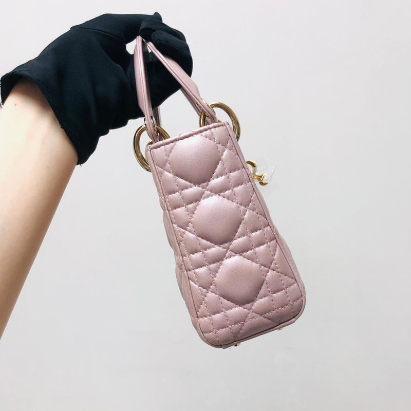 Mini Lady Dior Bag In Baby Pearly Pink with Light Gold Hardware