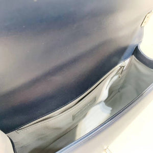 Le Boy Chevron Calfskin Flap Bag Dark Blue with Shiny Silver Hardware New Medium