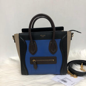 Tri-Coloured Nano Luggage Tote in Cobalt/Black/Tan