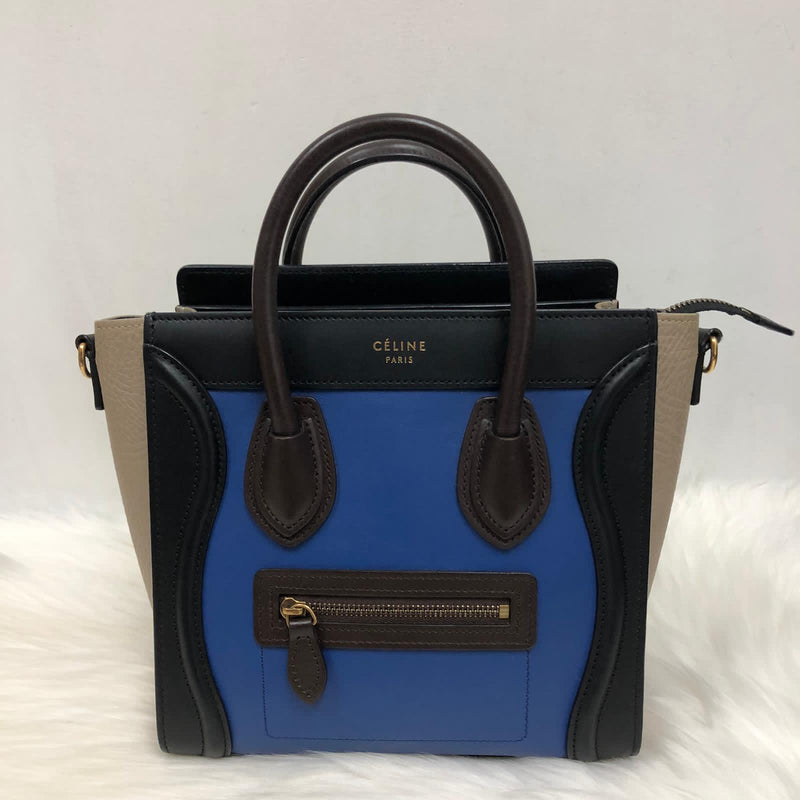 Tri-Coloured Nano Luggage Tote in Cobalt/Black/Tan