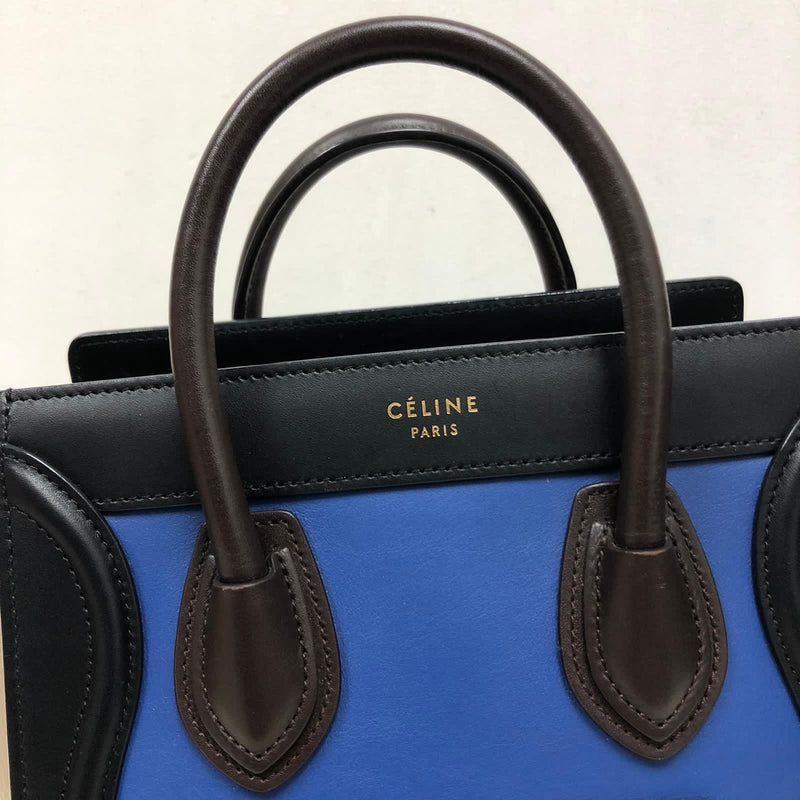 Tri-Coloured Nano Luggage Tote in Cobalt/Black/Tan