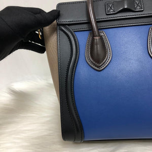 Tri-Coloured Nano Luggage Tote in Cobalt/Black/Tan