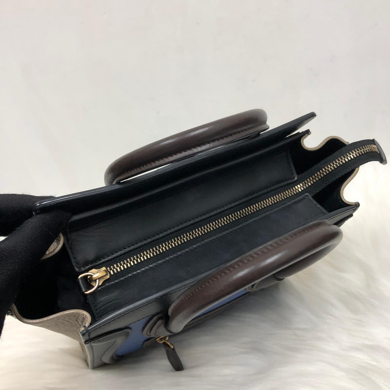 Tri-Coloured Nano Luggage Tote in Cobalt/Black/Tan