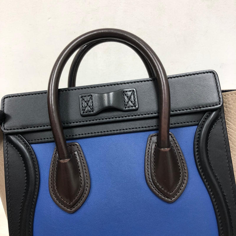 Tri-Coloured Nano Luggage Tote in Cobalt/Black/Tan