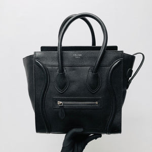 Mini Luggage in Black Leather with Silver Hardware