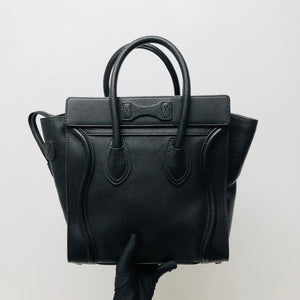 Mini Luggage in Black Leather with Silver Hardware