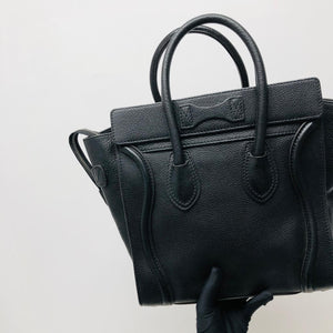 Mini Luggage in Black Leather with Silver Hardware