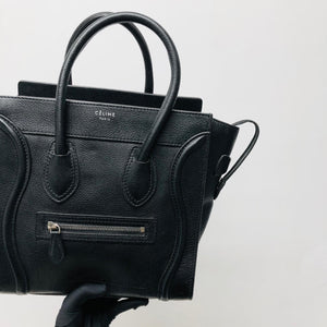 Mini Luggage in Black Leather with Silver Hardware