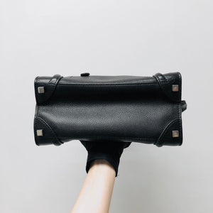 Mini Luggage in Black Leather with Silver Hardware