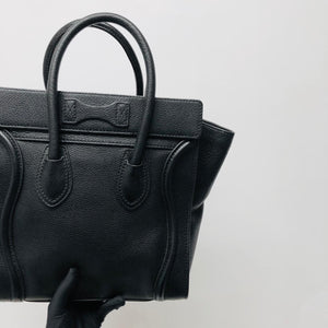 Mini Luggage in Black Leather with Silver Hardware