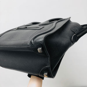 Mini Luggage in Black Leather with Silver Hardware