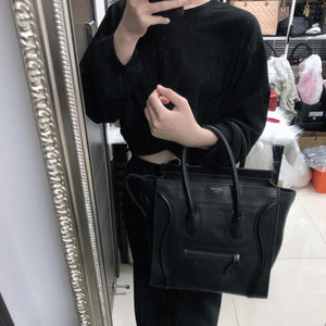 Mini Luggage in Black Leather with Silver Hardware