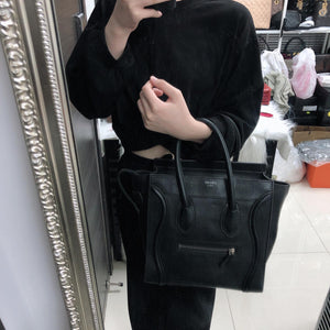 Mini Luggage in Black Leather with Silver Hardware