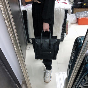 Mini Luggage in Black Leather with Silver Hardware