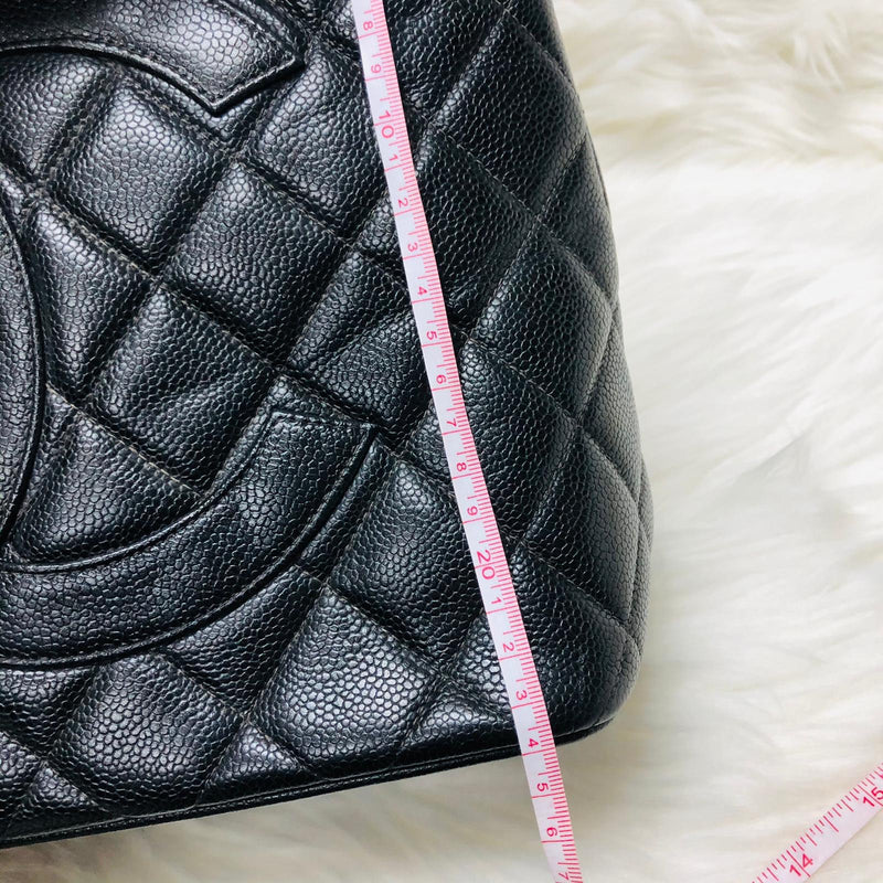 Chanel Medallion Quilted Hand Tote Bag Purse Black Caviar Skin