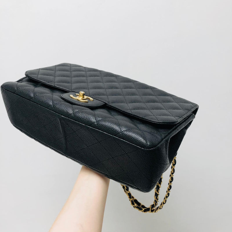 Classic Single Flap Jumbo Bag in Black Caviar with GHW