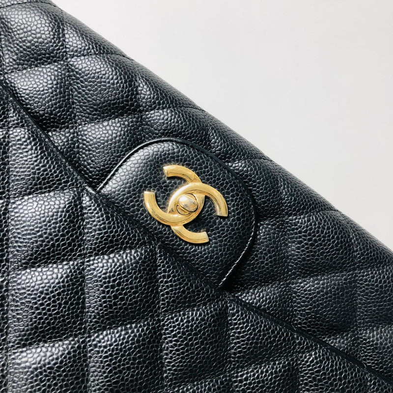Classic Single Flap Jumbo Bag in Black Caviar with GHW