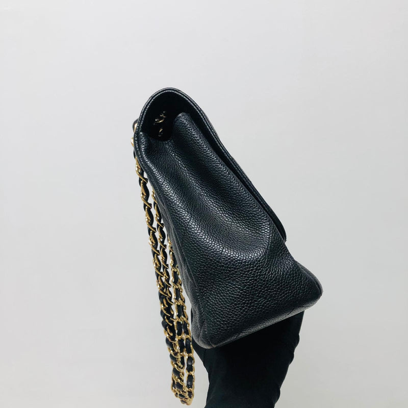 Classic Single Flap Jumbo Bag in Black Caviar with GHW